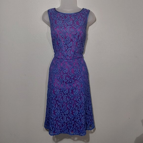 Adrianna Papell Lace Overlay Sleeveless Fit & Flare Cocktail Dress Good Cond - 8 - Picture 3 of 10